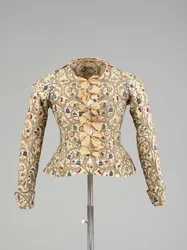 Chaleco de mujer bordado con sedas multicolores y lentejuelas, 1610s